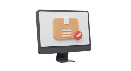 3D Icon of Package on Computer Screen for Online Delivery Service