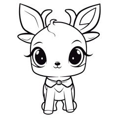 Coloring book for kids baby Deer Kawai vector Black vector illustration.