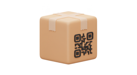 3D Icon Package with QR Code Cardboard Logistics Delivery
