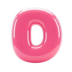 3D Glossy Pink Zero Number Isolated on Transparent Background