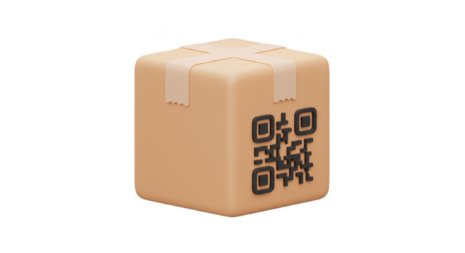 3D Icon Package with QR Code Cardboard Logistics Delivery