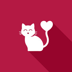 Cute cartoon kitten with hearts, a romantic valentine's day vector illustration
