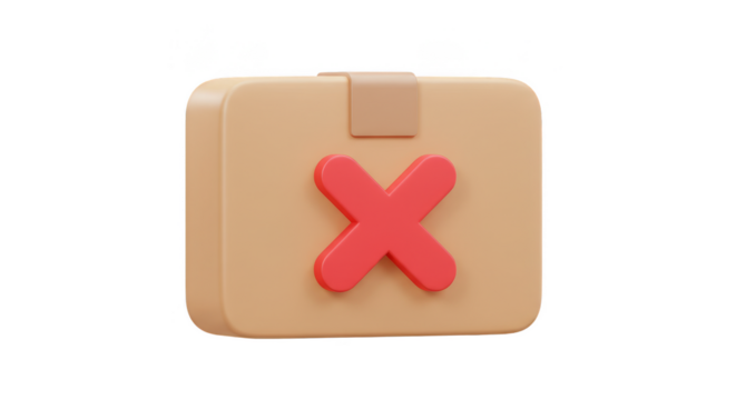 3D Illustration Cardboard Box with Red Cross Mark Symbol Isolated