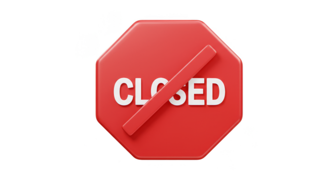 3D Red Closed Sign Represents Business Shutdown Notice Restriction
