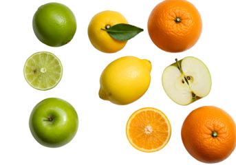 Isolated Fruits Still Life Featuring Citrus and Apples on Transparent
