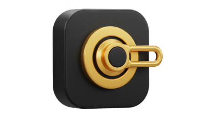 3D Golden Lock on Dark Square Shows Security Transparent PNG
