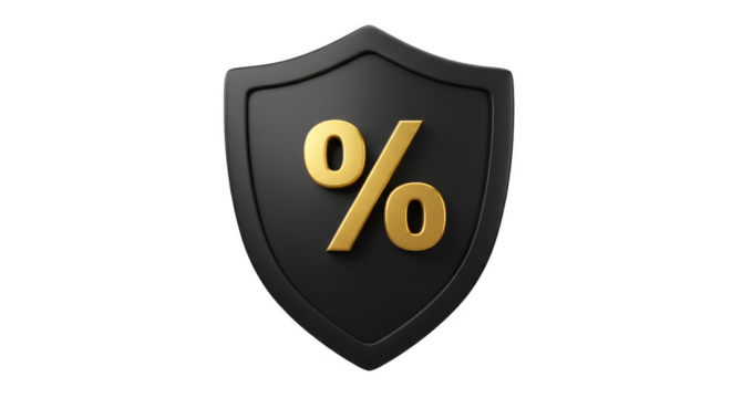 3d Golden Percent on Black Shield Symbol Protection Background