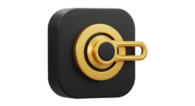 3D Golden Lock on Dark Square Shows Security Transparent PNG