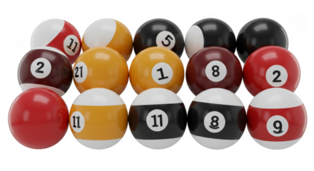 3D Illustration of Billiard Balls Arranged Game Sport Recreation Colors