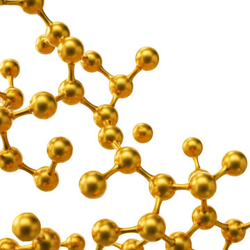 3D Render Golden Molecular Structure on Transparent Background Illustration
