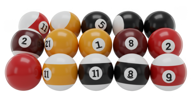 3D Illustration of Billiard Balls Arranged Game Sport Recreation Colors