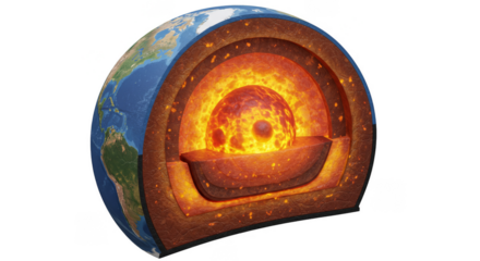 3D Illustration of Earth Planet Layers with Transparent Background