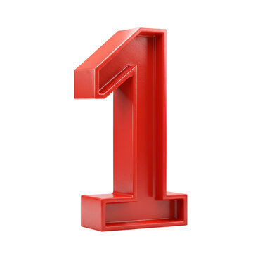 3D Render Number One in Red Color Against Transparent Background