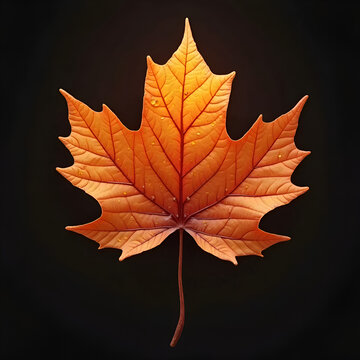 Chinar Leaf with Small Stem and Autumn Colors Covered in Water Drops &ndash; 3D on Black