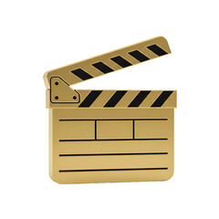 3D Render Golden Clapperboard with Black Stripes Movie Film PNG