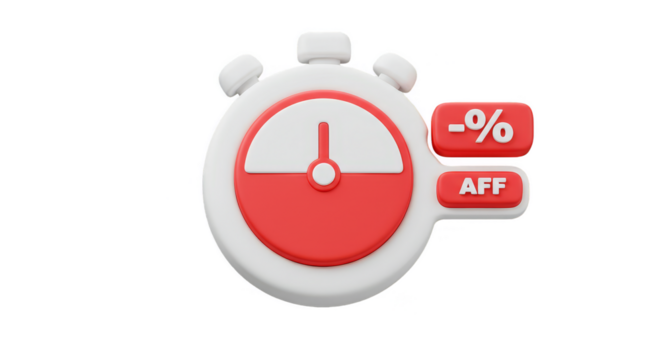 3D Illustration White Red Discount Timer Limited Time Deal Offer