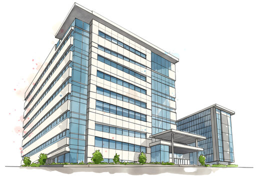 Illustration Building Architecture Office Facade Modern Exterior Transparent