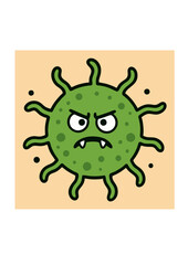 Angry Cartoon Germ Virus Icon - Vector Illustration of Virus