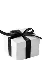 Isolated Gift Box with Black Ribbon Present Celebration Packaging