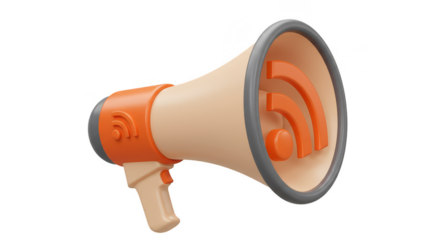 3D Loud Speaker with Orange RSS Symbol for Modern Communication