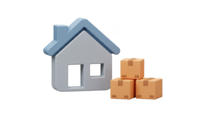 3d Moving House With Boxes Home Relocation Package Delivery