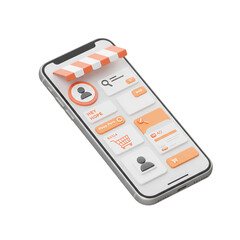 3D Illustration of Online Shopping App Interface on Smartphone Isometric View