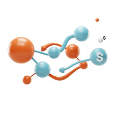 3D Network Graph with Orange and Blue Nodes on Transparent Background