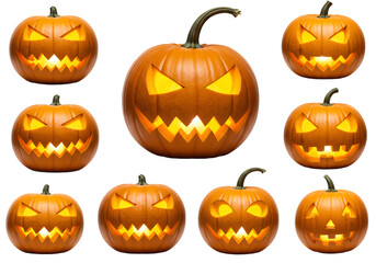 3d Illustration of Halloween Jack O Lanterns with Scary Faces on Transparent