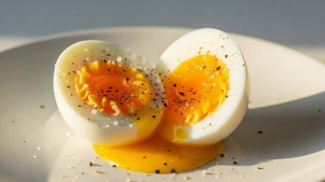 Sliced Hard Boiled Egg Still Life on Plate Close Up