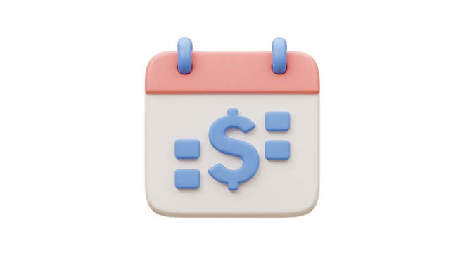 3D Render of Calendar with Dollar Symbol for Finance and Business