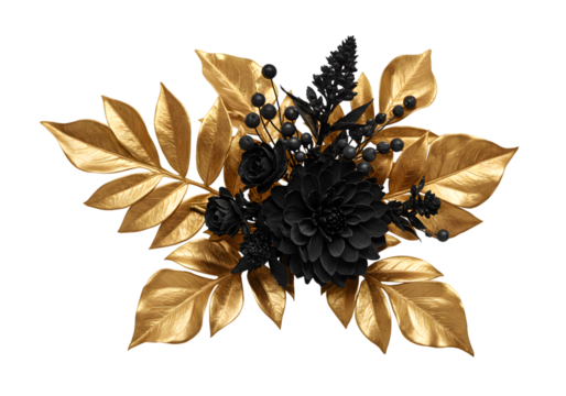 Isolated Gold and Black Floral Bouquet with Elegant Arrangement