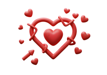 3D Illustration Of Red Heart Love Symbol Valentine Day Arrow Passion