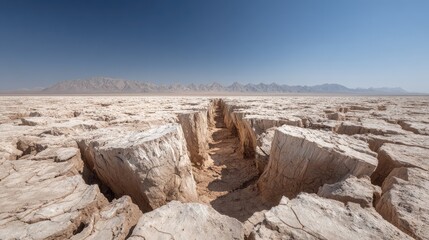Isolated rift segment showing linear fault geometry on cracked soil