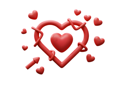 3D Illustration Of Red Heart Love Symbol Valentine Day Arrow Passion