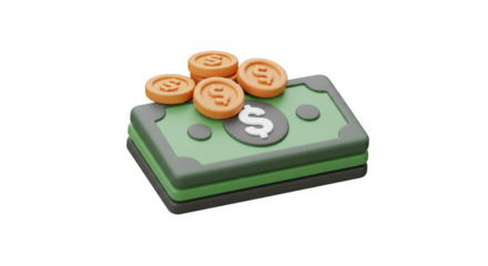 3D Money Stack Coins Dollar Cash Wealth Finance Transparent Illustration