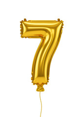 Isolated Gold Foil Number Seven Balloon for Celebration on PNG