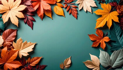 Autumn leaves arrangement nature photography colorful background aerial view seasonal decor
