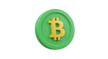 3D Render of Green Bitcoin Coin Digital Currency Isolated Background