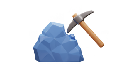 3D Pickaxe Mining Blue Stone Illustration Transparent Background