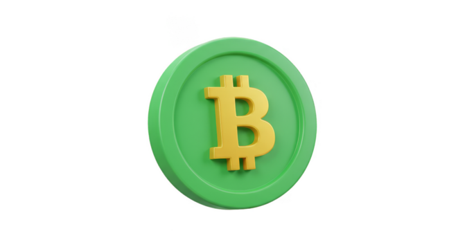 3D Render of Green Bitcoin Coin Digital Currency Isolated Background