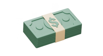 3D Pile Of Cash Green Dollar Currency With Transparent Background