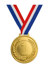 Isolated Gold Medal Award for First Place with Ribbon on Transparent