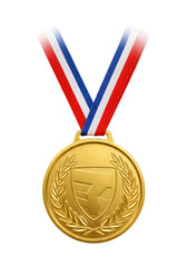 Isolated Gold Medal With Tricolor Ribbon On Transparent Background