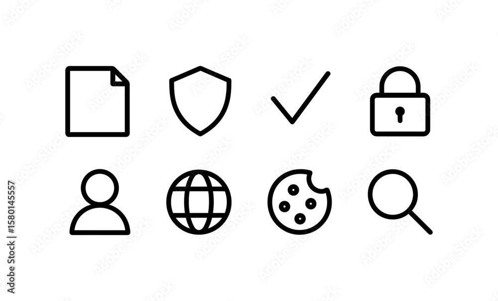 Poster essential web and security icons pack in simple linear style