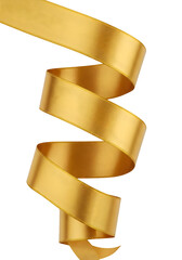 Isolated Gold Ribbon Spiral Curve Festive Decoration in Transparent Back