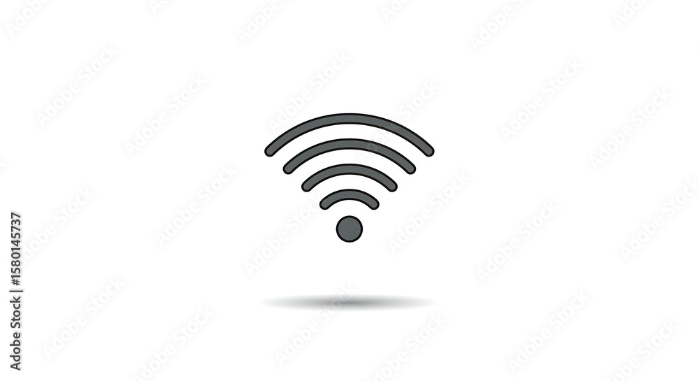 Fototapete a simple graphic of a wifi symbol in gray with a black outline on a plain white background space - a