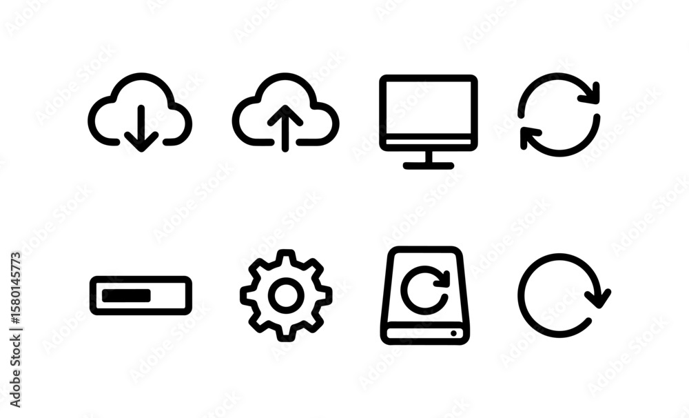 Poster minimalist cloud and synchronization icons for technology interfaces
