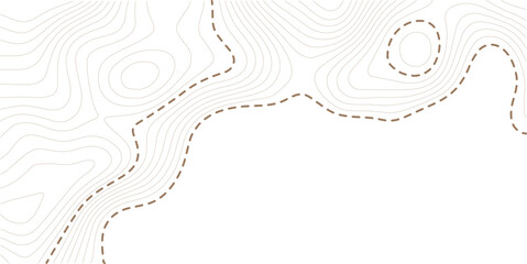 Stylized topographic contour height in lines and contours. The concept of conventional geography and route of the area. Wide size canvas. White background. Vector illustration.