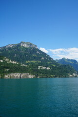 Fototapeta premium view of the vierwaldstättersee - the lake of lucerne - in luzern switzerland, perfect summer mountain background wallpaper