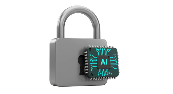 3D Rendering AI Padlock Data Protection Cybersecurity Technology